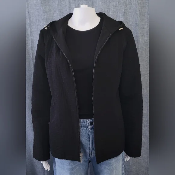 ESPRIT Quilted Jacket with Hood Full Zip Black Size Small - Picture 10 of 10